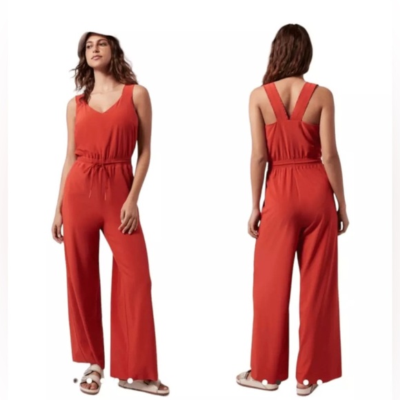 Athleta Red Clay Sleeveless Jumpsuit Size 0 Elastic Waist, Drawstring H18 - Picture 1 of 9